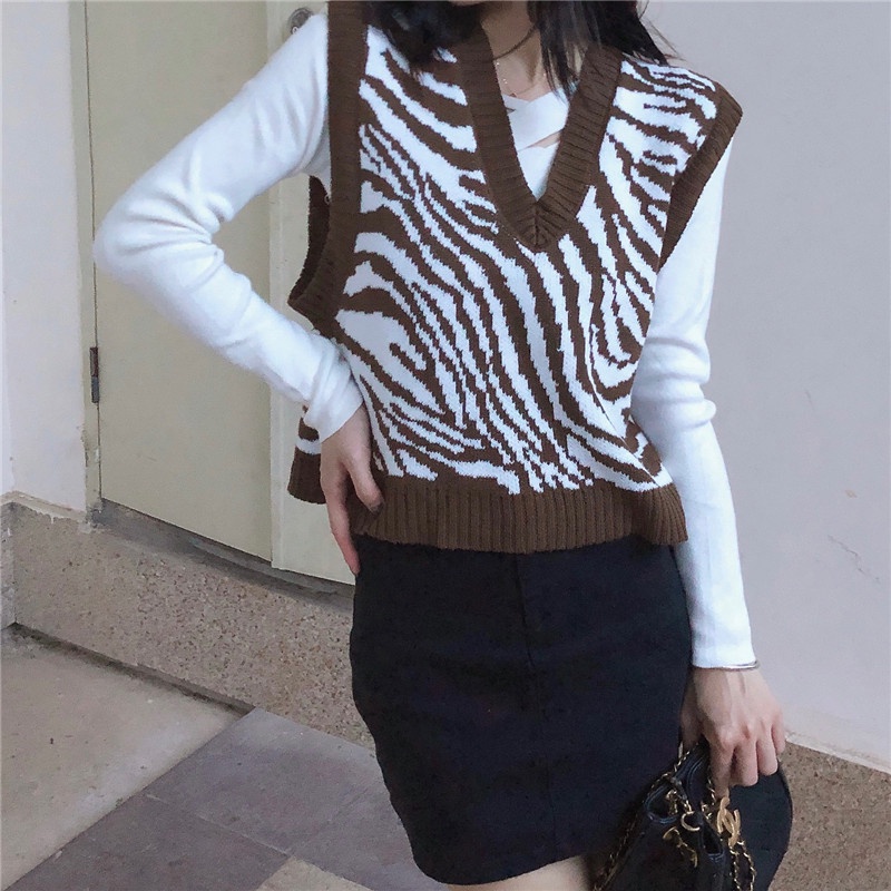 Áo len không tay họa tiết ngựa vằn thời trang Hàn Quốc | BigBuy360 - bigbuy360.vn
