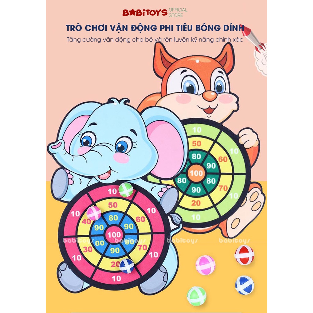 Phi tiêu bóng dính cho bé, bảng ném bóng dính nhiều hình động vật, bảng phi tiêu an toàn cho bé luyện vận động