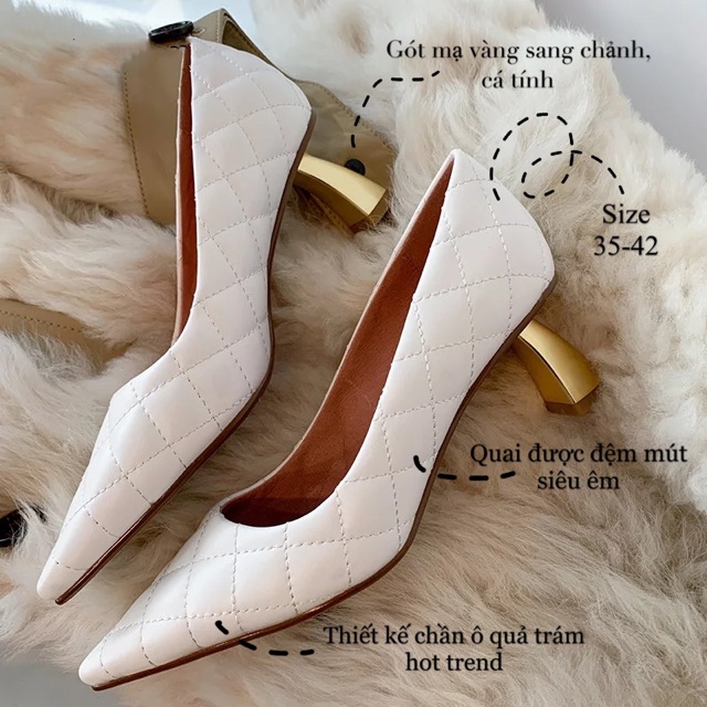 Giày cao gót mũi nhọn chần ô Toffly có thêm bigsize 40_41_42 cho chân ngoại cỡ
