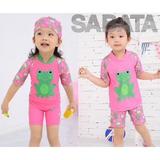 ĐỒ BƠI CHO BÉ GÁI HỌA TIẾT ẾCH XANH