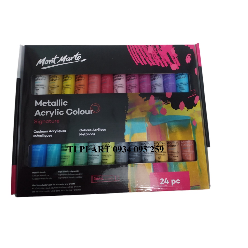 Bộ Màu Acrylic Kim Loại - Acrylic Metallic Mont Marte 24/36 màu (PMMT3636)