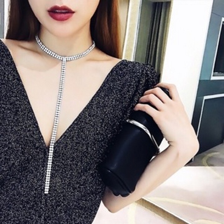 Choker tatoo vòng cổ cá tính hạt đá lấp lánh dây chuyền phong cách độc đáo