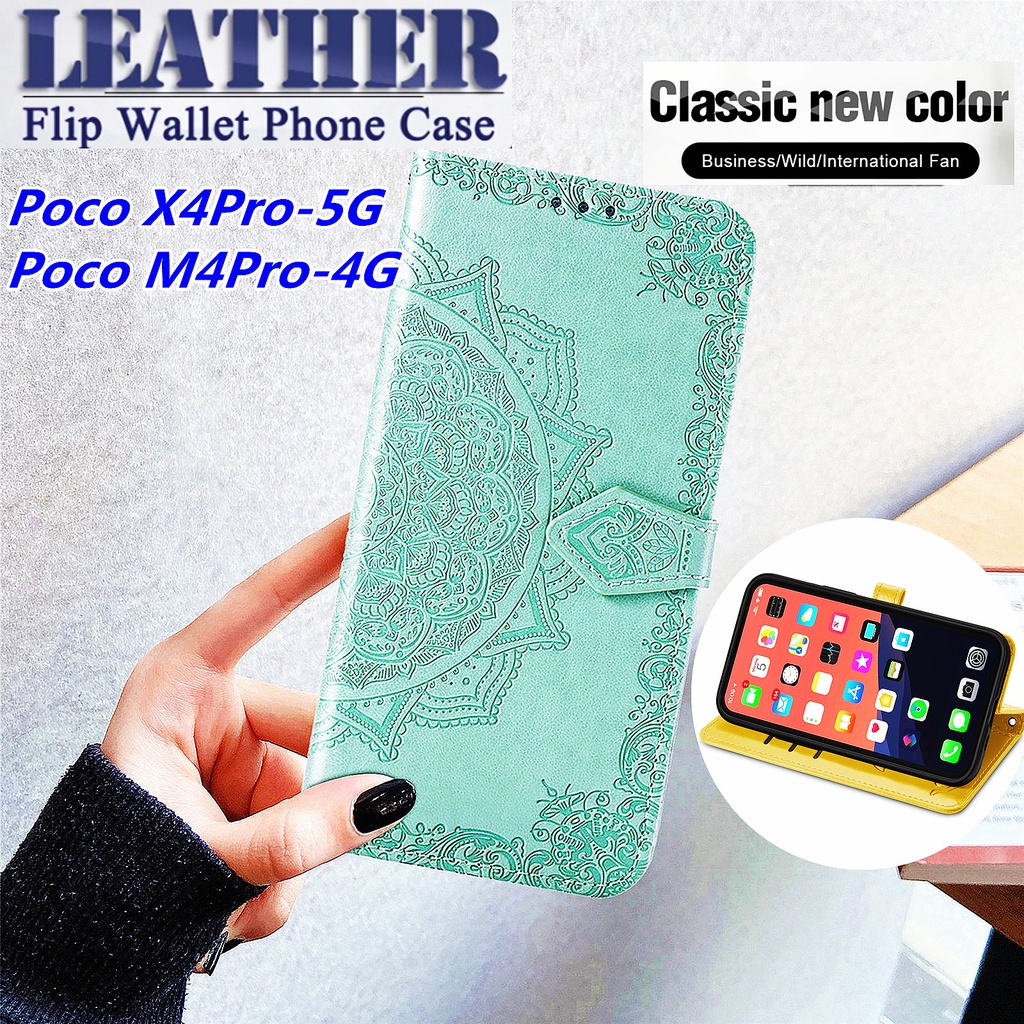 Sang Trọng Bao Da Điện Thoại PU Dạng Ví Nắp Lật Chống Sốc In Hình Hoa Mandala Cho xiaomi poco X4 pro M4 pro X4PRO M4pro Vỏ
