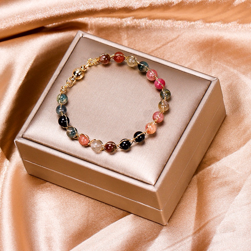 Vòng đeo tay xỏ hạt đá tourmaline 14k thời trang may mắn độc đáo