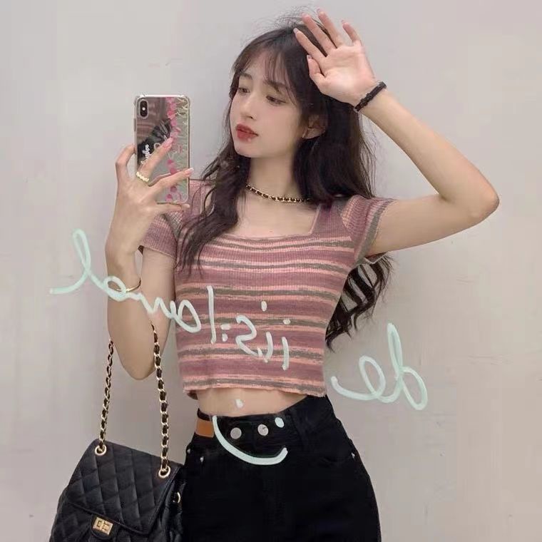 Jiashucheng Hàng Có Sẵn Áo Thun Ngắn Mỏng Vừa Vặn Màu Tương Phản Phong Cách Năm Mới Mùa Hè Cho Bé Gái