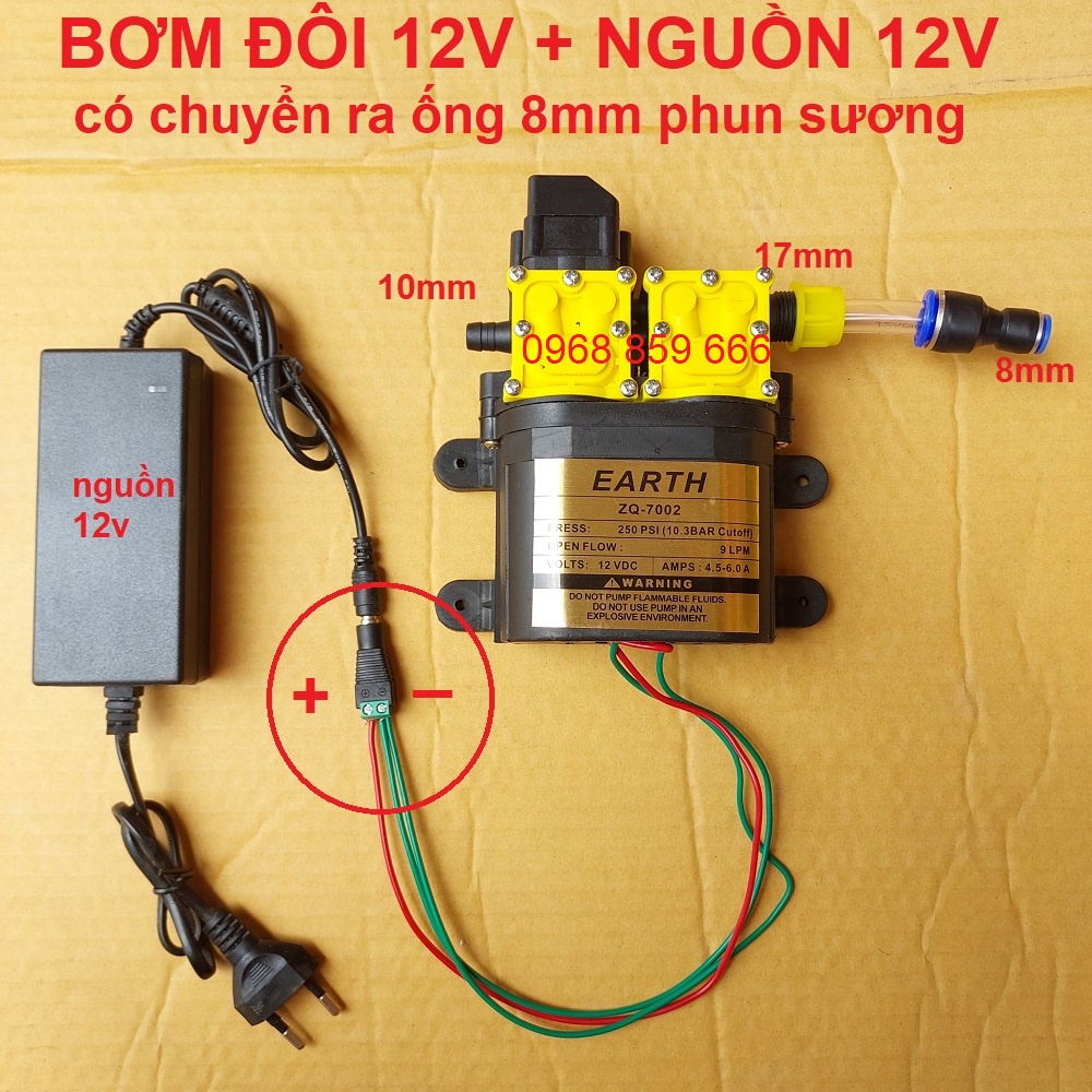 máy bơm EARTH đôi áp lực cao 12v - rửa xe ,tưới cây ,phun sương (BƠM 12V ĐÔI)