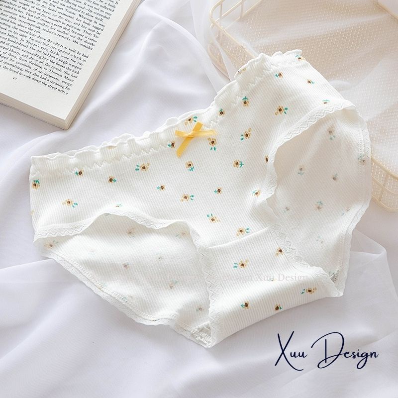 Quần lót Cotton họa tiết dễ thương, quần lót nữ vải kẻ tăm siêu co dãn thâm hút kháng khuẩn - Wexuu Design QC91