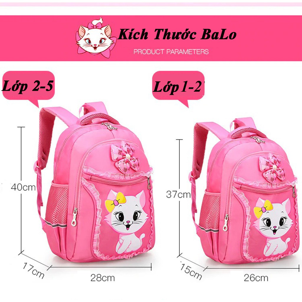 Balo cho bé gái hình mèo dễ thương màu hồng siêu dễ thương chất liệu vải Polyester chống thấm, chốn
