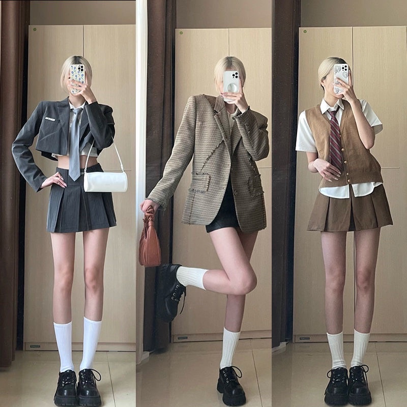 Dealias shoes Giày da nữ đi học đế cao buộc dây phong cách Nhật Bản