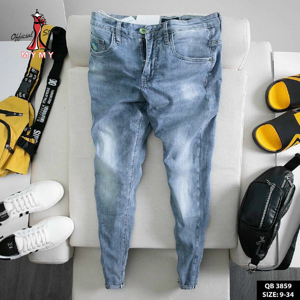 Quần Jean Nam Cao Cấp MYMY STORE phong cách thời trang bụi bặm 2021 - Quần Jean Nam Body Trắng Xanh Size 28 - 34 D38