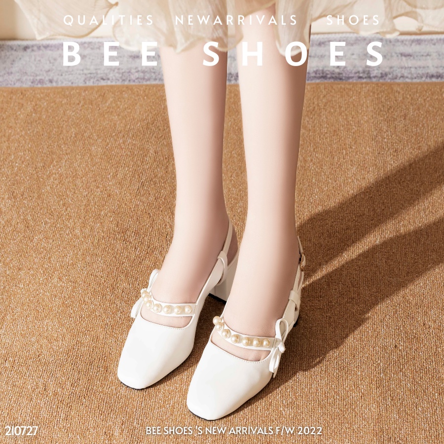 BEESHOES - GIÀY BÚP BÊ DÂY NGANG MŨI TRÒN - GIÀY BÚP BÊ ĐẾ TRỤ CAO 5CM CÓ SẴN 210727