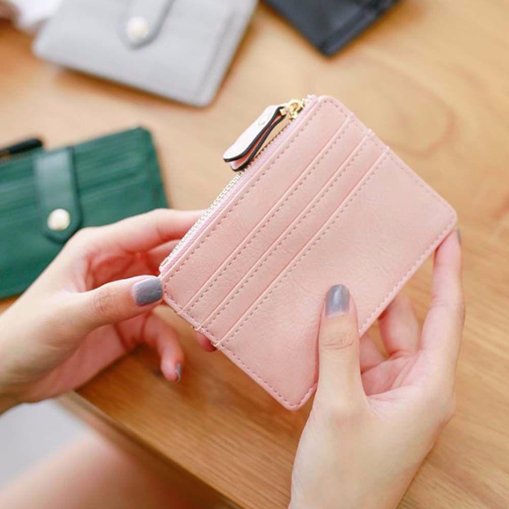 Ví Da PU Ngắn Siêu Mỏng Đựng Thẻ / Tiền Xu Có Khóa Kéo Cho Nam Và Nữ