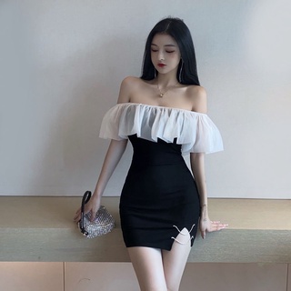 đầm body trễ vai chân váy xẻ