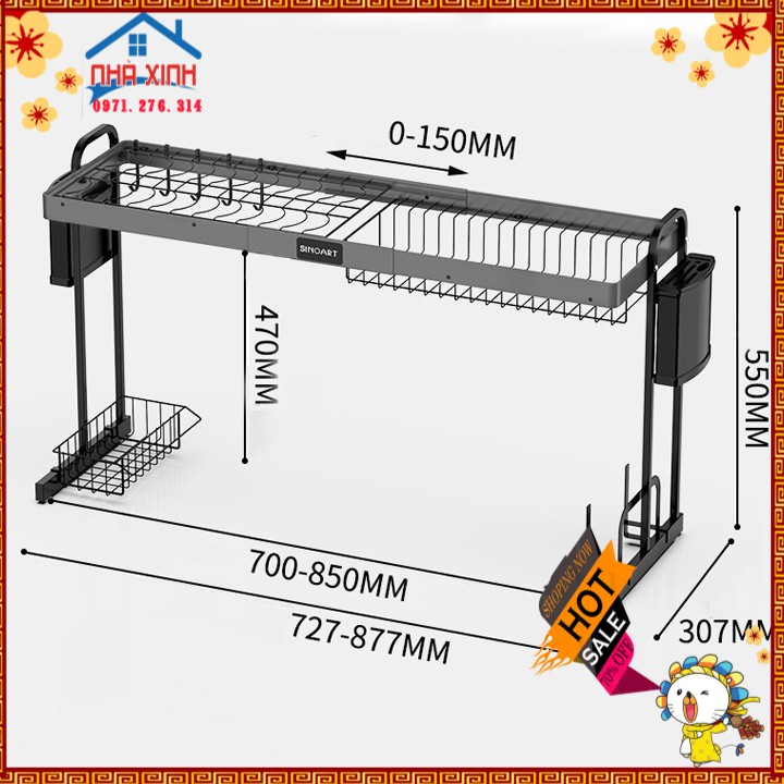 Kệ giá úp đa năng dùng úp bát đĩa, để dao thìa thớt xoong nồi, đặt trên kệ bồn rửa bát, chất liệu nhôm hợp kim không gỉ