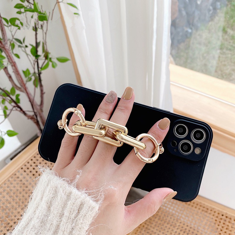 Ốp Điện Thoại Silicon Mềm Có Dây Xích Vàng Cho IPhone 13 12 11 Pro Max XS XR SE2 I7 I8 Plus