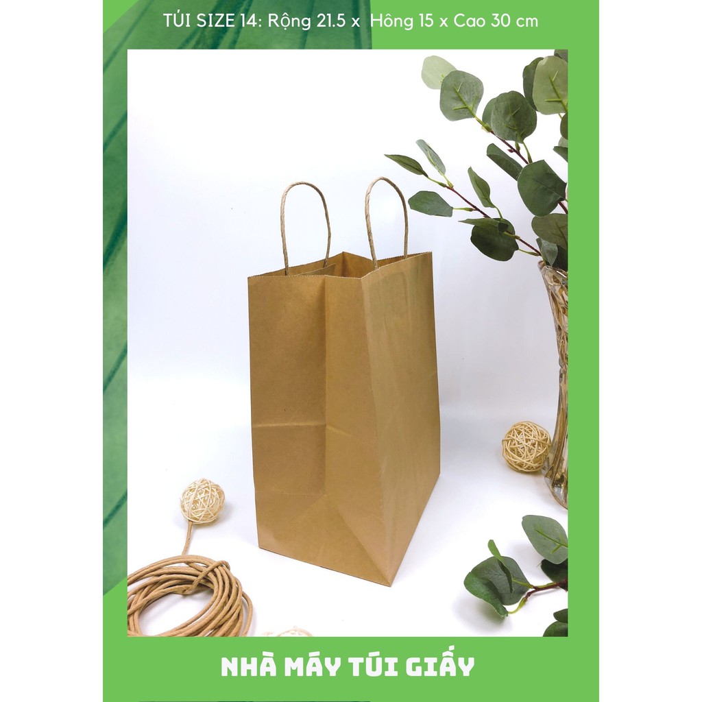 10 CHIẾC TÚI GIẤY KRAFT SIZE 14: 21.5x15x30 CÓ QUAI ( ẢNH THẬT SHOP TỰ CHỤP)