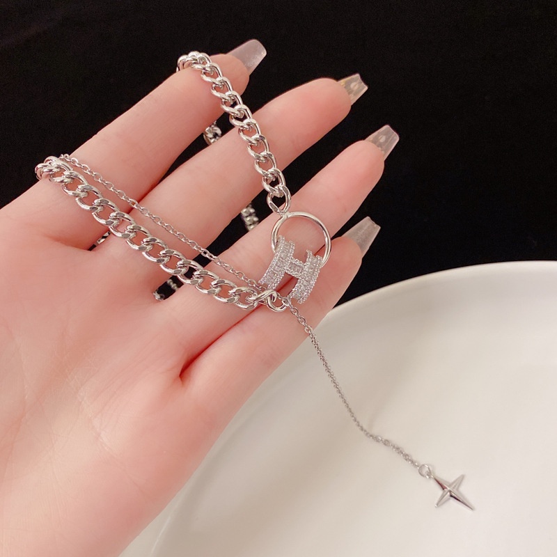 Vòng cổ Thép Titan Mặt Chữ Đính Đá zircon Thời Trang Cá Tính