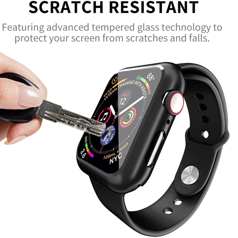 Ốp PC Cứng + Kính Cường Lực Bảo Vệ Màn Hình Cho Apple watch Series 8 41mm 45mm Series 7 6 5 SE 5 4 44MM iwatch Ultra 49MM watch 7