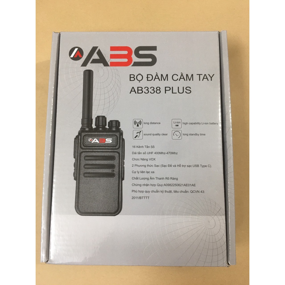 Bộ 4 Chiếc Bộ đàm Chính hãng Siêu bền bỉ ABS AB338 Plus , 2 Phương thức sạc Đời Mới