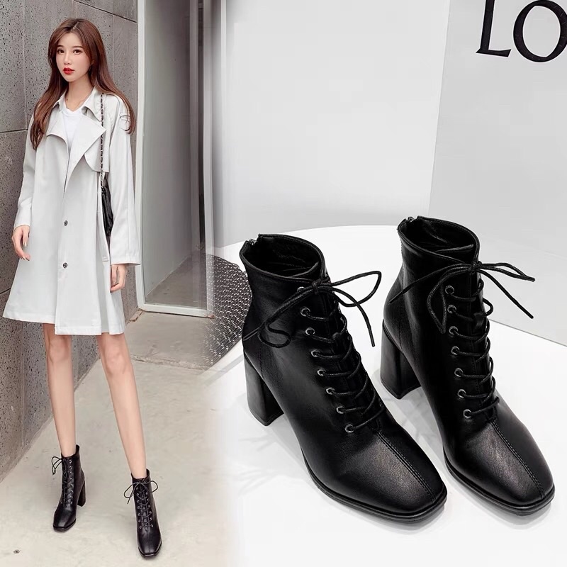 Bốt nữ nhiều dây gót vuông , giày bốt nữ Hàn Quốc loại 1