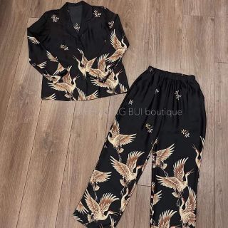 Bộ lụa pijama hình hạc cao cấp