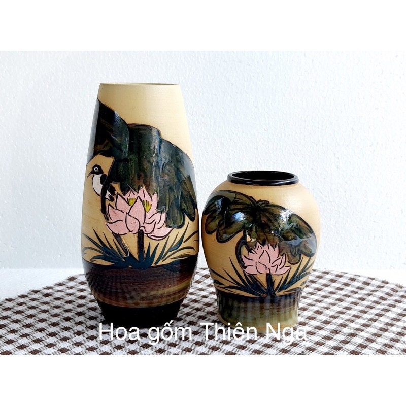 Combo 2 lọ hoa gốm men khô Bát Tràng