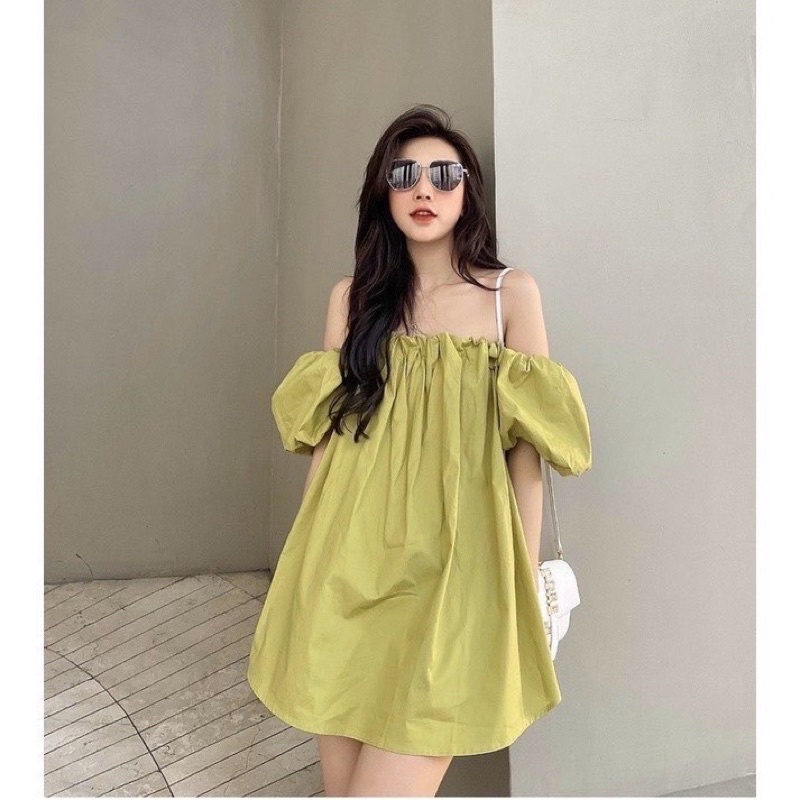 Đầm trễ vai tay lửng, dáng suông. thiết kế theo phong cách hàn quốc t43 . giasi