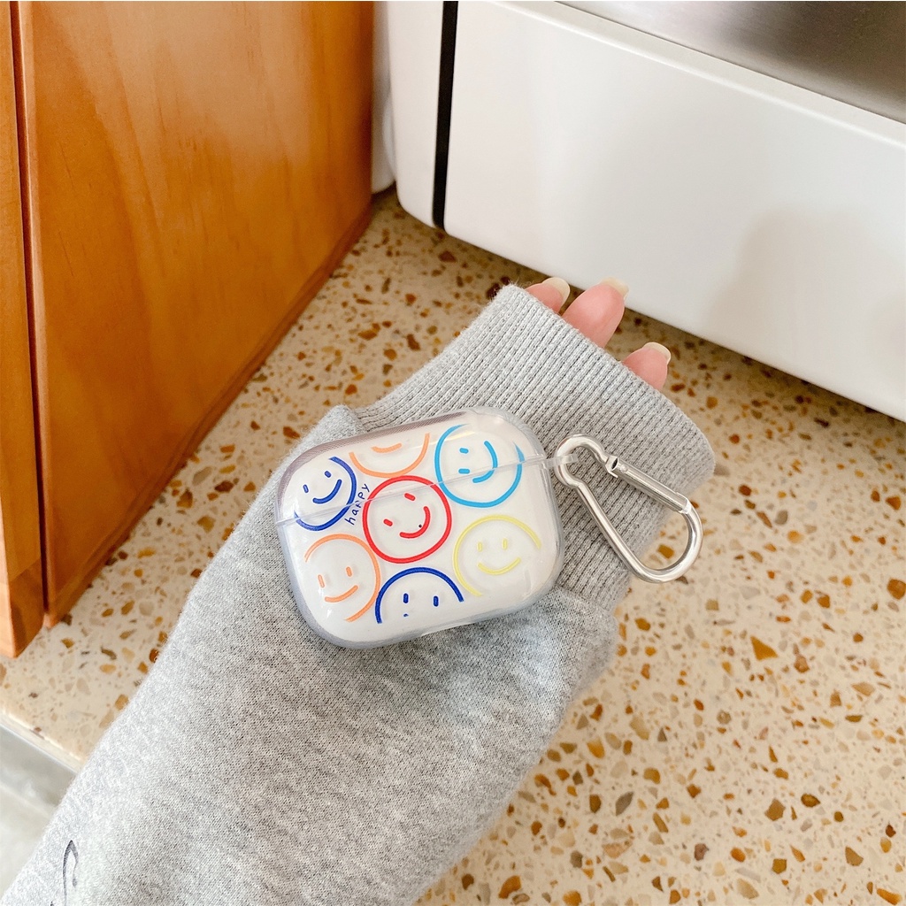 Vỏ bọc hộp sạc pin tai nghe bluetooth thích hợp cho Airpods 2/ pro/ 3/ 1 bằng TPU trong suốt họa tiết mặt cười