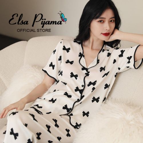 Bộ Lụa Mặc Nhà Đồ Pijama Nữ Cộc Tay Chất Lụa Cao Cấp Mát Mềm Mịn ELSA PIJAMA