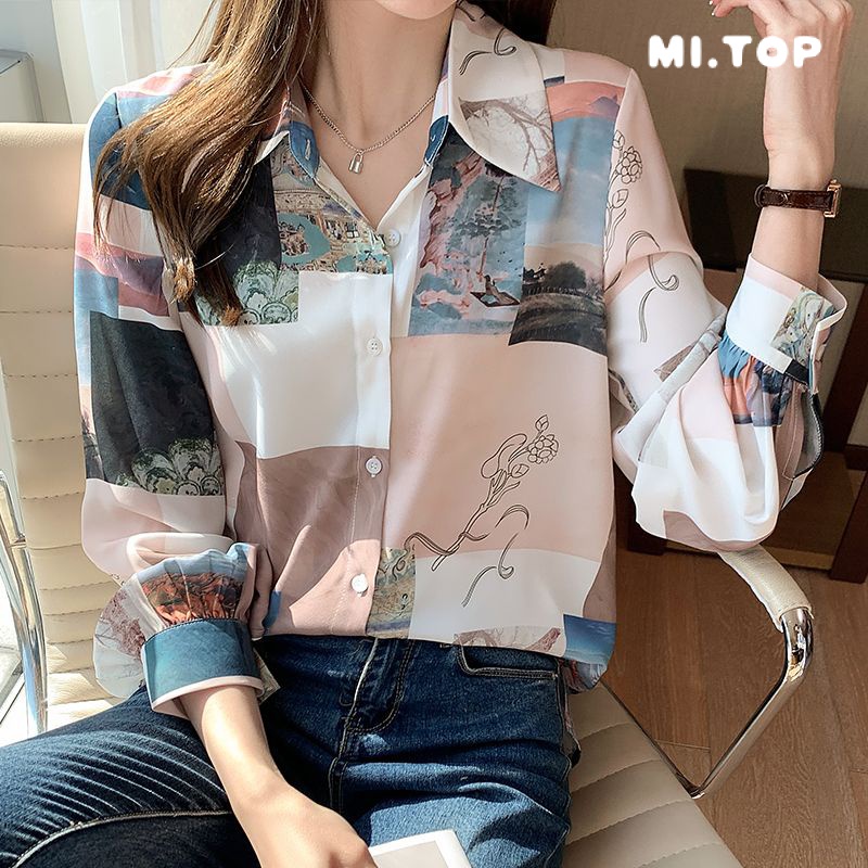 Áo Sơ Mi Nữ Dài Tay Cổ Bẻ Form Rộng Thời Trang Hàn