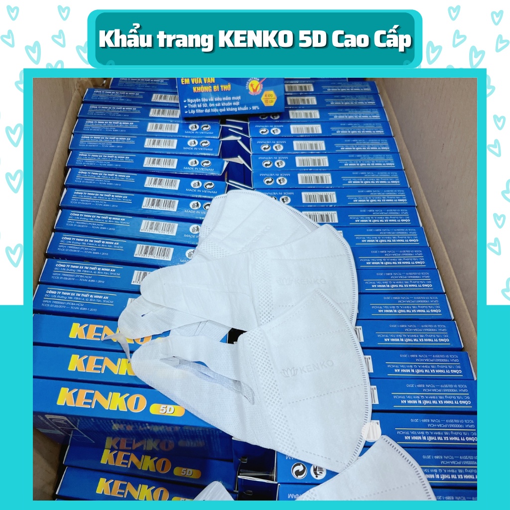 Hộp 10 chiếc khẩu trang 5D KENKO dành cho người lớn, khẩu trang cao cấp 5D cao cấp kháng khuẩn