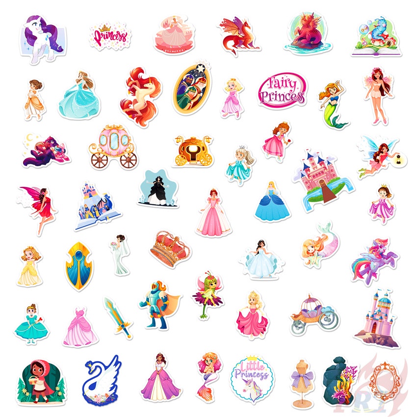 Bộ 100 Cái/Bộ ❉ Miếng Dán Trang Trí Hình Công Chúa Xinh Xắn ❉ Sticker Dán Tường Chống Thấm Nước Thời Trang