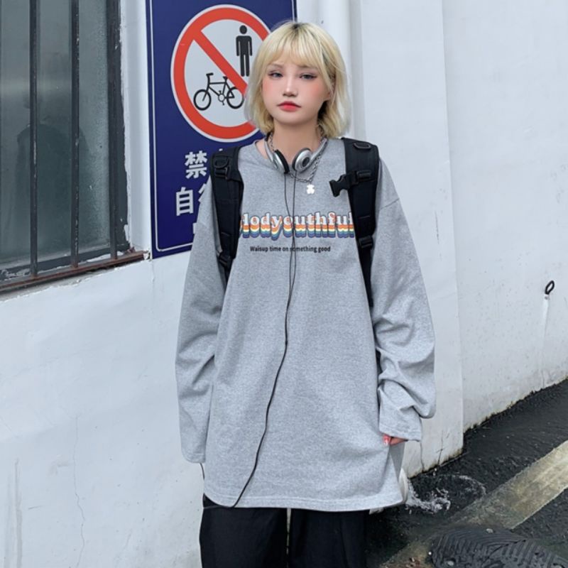 Áo thun tay dài nam nữ, áo phông unisex from rộng chất cottong thấm hút mồ hôi hình in chữ