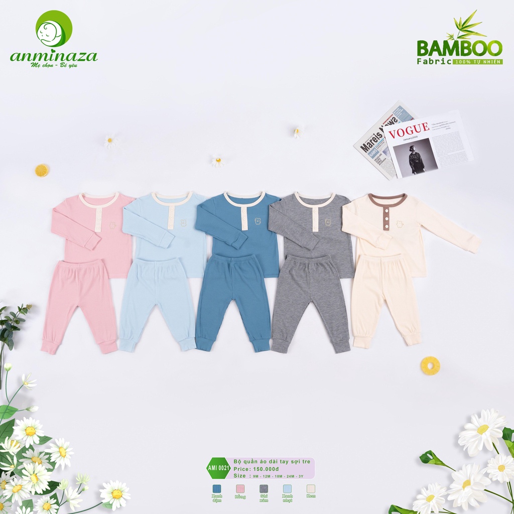 Aminaza Bộ dài tay vải tăm sợi tre mềm mịn cho bé thu đông 2022