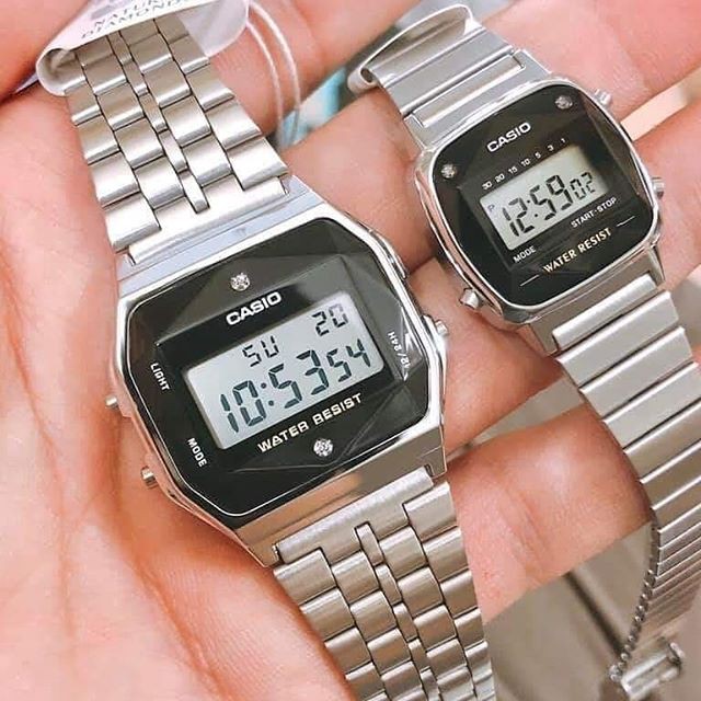 Đồng Hồ Casio Nam/nữ A159WAD-1 Dây Kim Loại Mạ Bạc - Đính Đá Kim Cương - chống nước