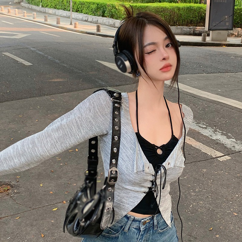 Set Áo Khoác Cardigan Chống Nắng + Áo Hai Dây Mỏng Phong Cách Hàn Quốc Cho Nữ