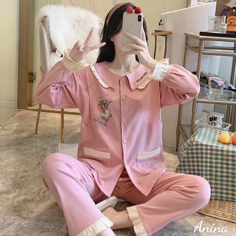 Bộ đồ bầu dài tay thiết kế vén ngực chất cotton siêu mềm mịn thoải mái BD950