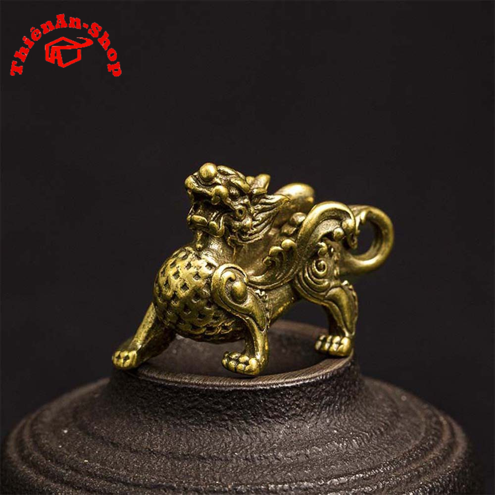 Tượng tỳ hưu bằng đồng thau mini - vật phẩm phong thủy -  phụ kiện tiểu cảnh, phụ kiện bàn trà, móc treo chìa khóa...