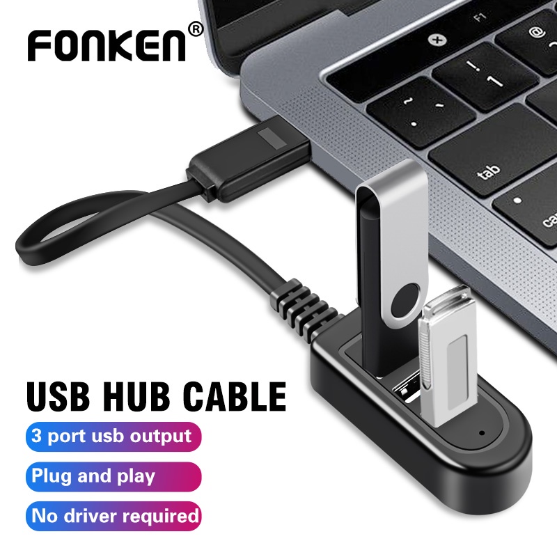 Hub Chia 3 Cổng USB Có Dây Cáp Fonken Dùng Để Sạc Và Truyền Dữ Liệu Cho Laptop PC Máy Tính Có Cổng USB