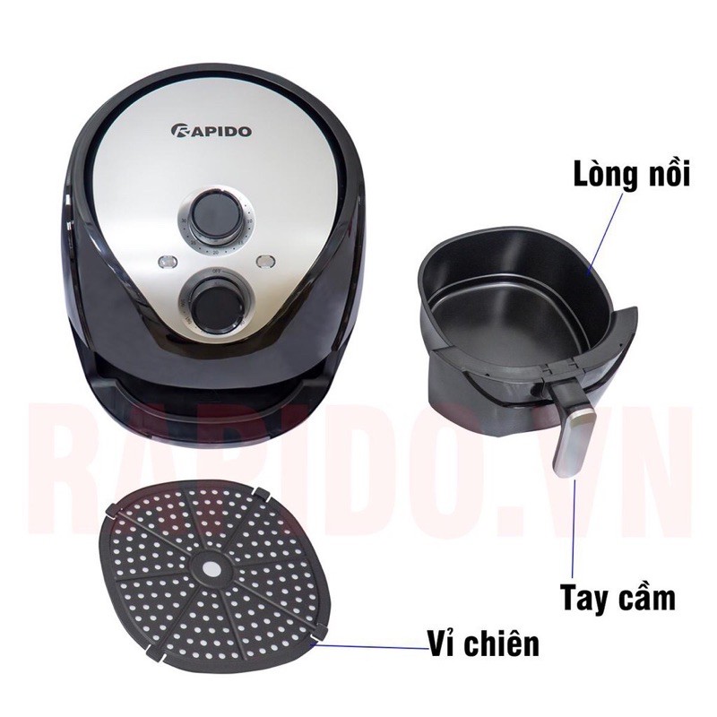 HOT HOT NỒI CHIÊN KHÔNG DẦU RAPIDO RAF5.0M 1500W 5L bảo hành 12 tháng