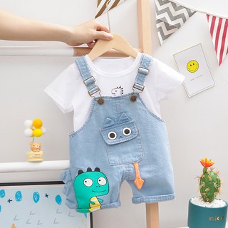 Sét Áo yếm khủng long Áo phông Yếm jean in hình khủng long dễ thương cho bé