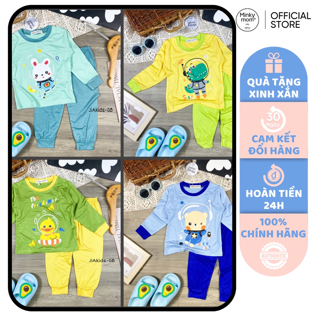 [SALE] Bộ Quần Áo Bé Gái, Bé Trai Minky Mom Vải Thun Lạnh Vũ Trụ Viền Cổ, Bộ Dài Tay Cho Bé Mặc Nhà Thu Đông MKMTD2204