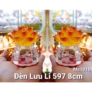 Đèn led thờ cúng hoa sen màu vàng đổi màu đế pha lê 8cm