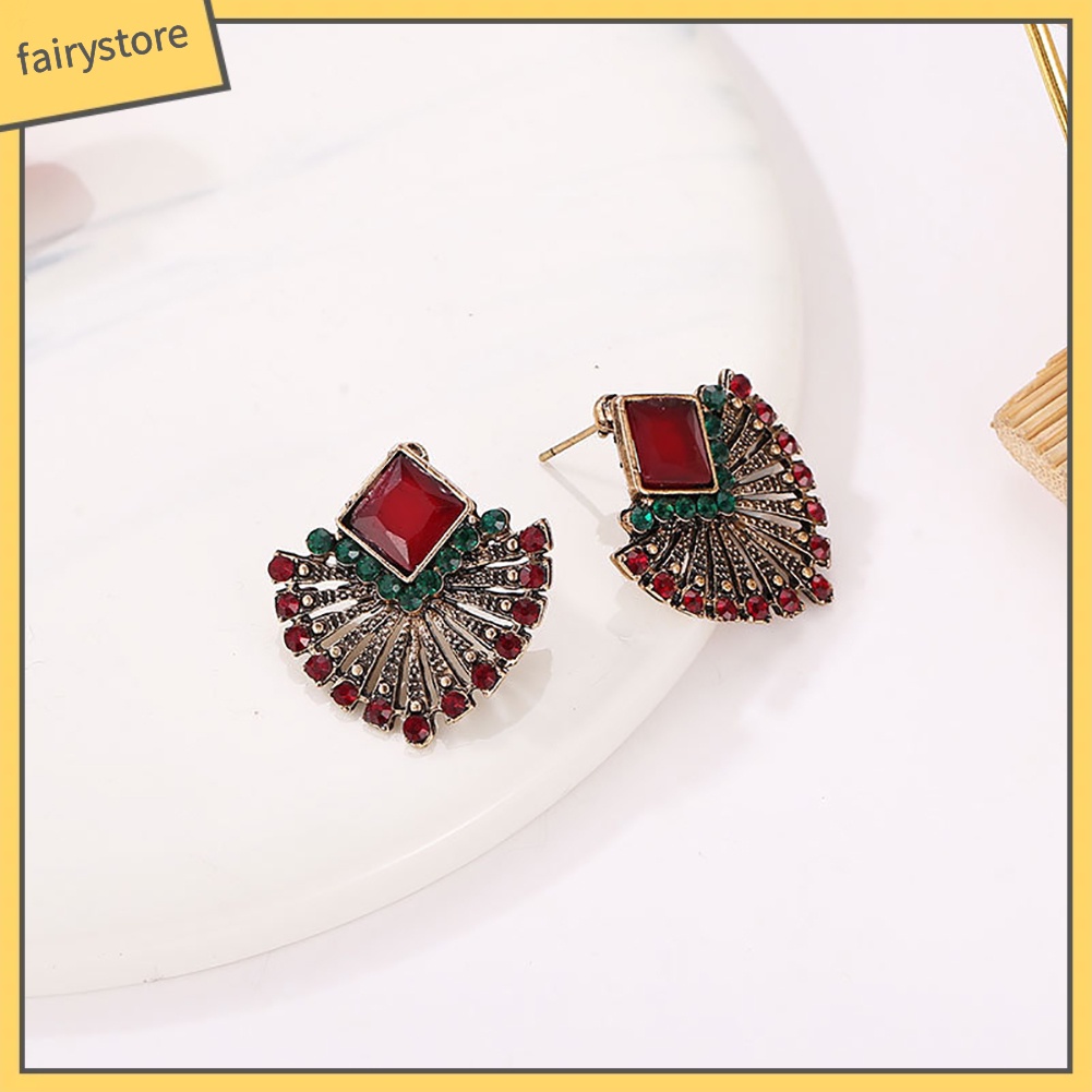 Khuyên Tai Hình Quạt Đính Đá Phong Cách Bohemian Thanh Lịch Dành Cho Nữ