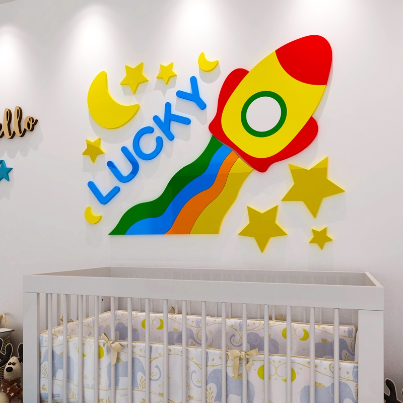 Tranh mica dán tường - Tên lửa, máy bay trang trí đầu giường phòng cho bé - Nhiều Size - EPeBen