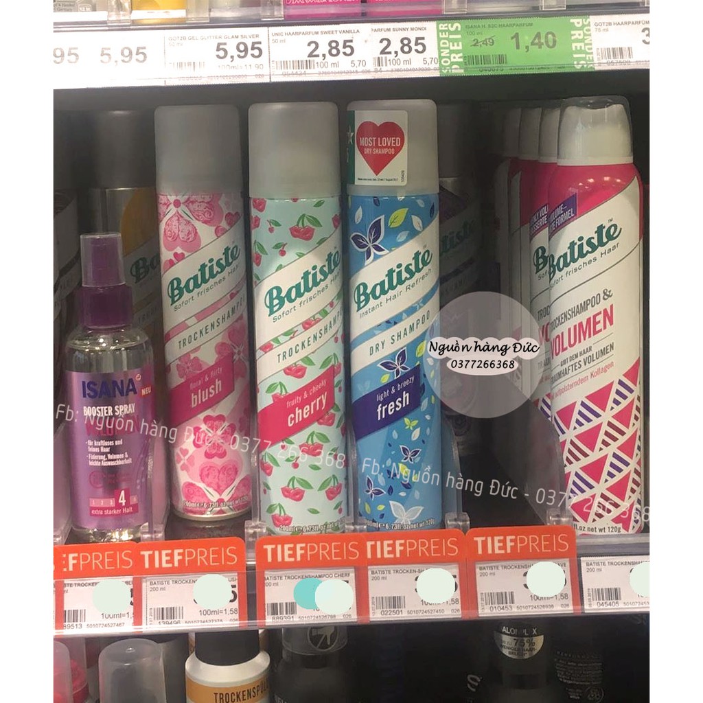Dầu gội khô Batiste cherry Cao Cấp làm tóc sạch, tơi mềm và dưỡng tóc - Dòng vegan hữu cơ Mua tại Đức