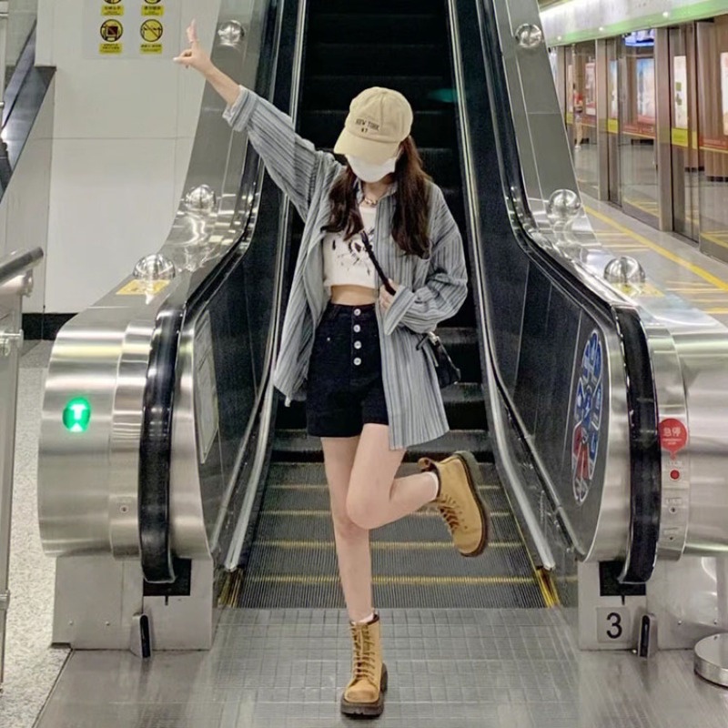 Áo khoác sơ mi NZN tay dài dáng rộng họa tiết kẻ sọc phong cách cổ điển thời trang chống nắng cho nữ