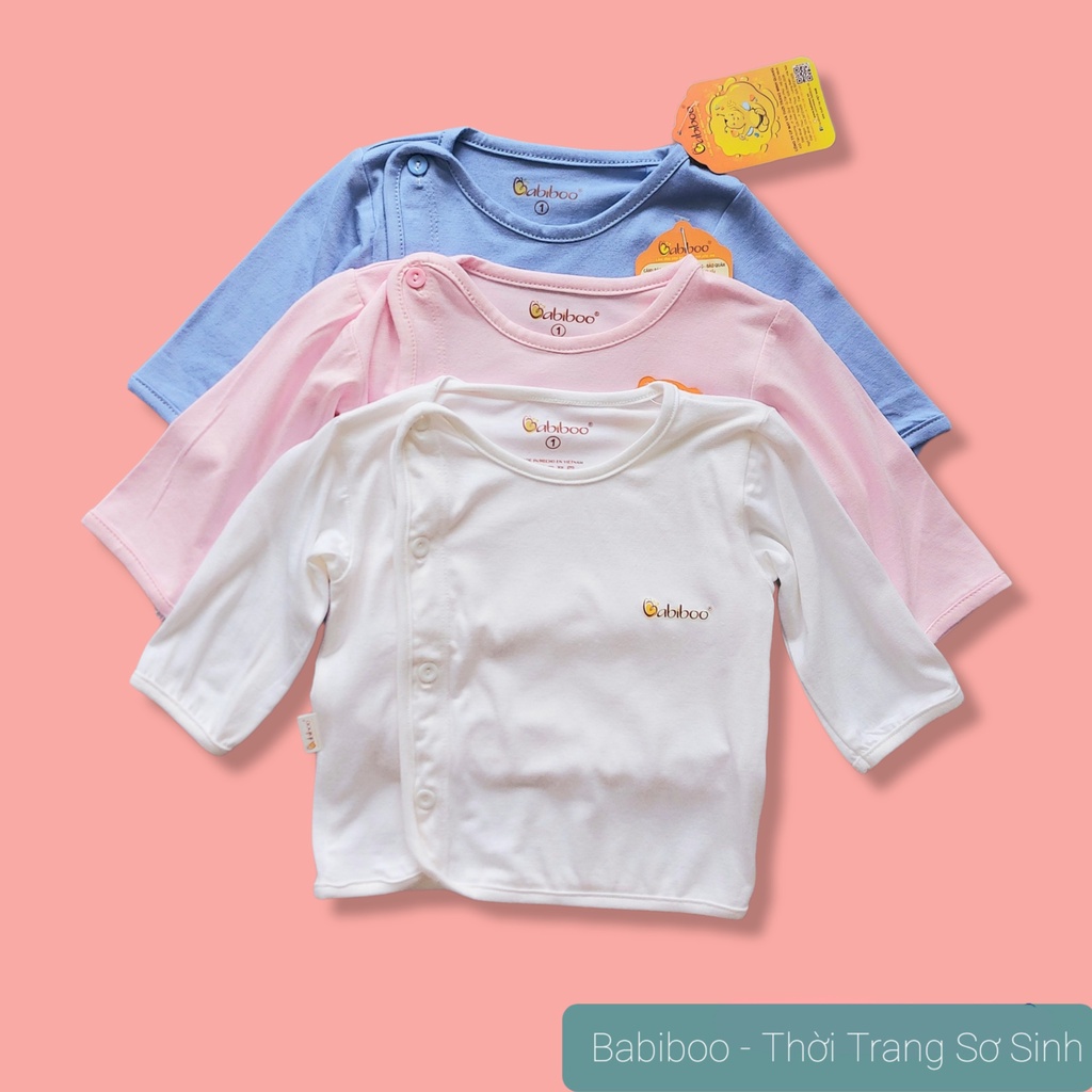 Áo sơ sinh tay dài cài lệch Babiboo vải visco siêu mềm mại BTK27