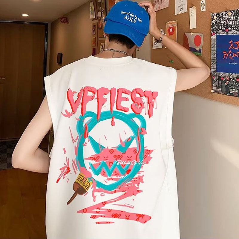 Áo Thun Cotton Sát Nách In Họa Tiết Graffiti Thời Trang Phong Cách Harajuku Cho Nam Và Nữ Size M-5XL