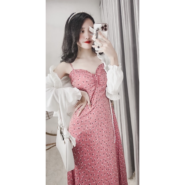 Đầm Hoa Nhí 2 Dây / Áo Khoác Cardigan Len Viền Bèo Buộc Dây HT20 HaLuu Store Phong Cách Hàn Quốc